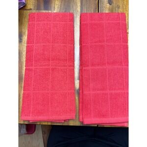Room Essentials Kitchen Towels Unisex OS Red Very Good Textured Cotton Set of 2